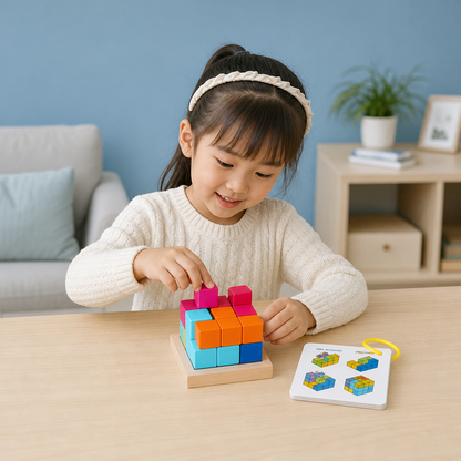 Montessori 3D Wooden Puzzle Blocks – Colorful Geometry & STEM Brain Training Game