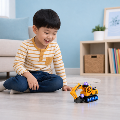 Electric Excavator Toy with Disco Ball, Music & Bump-and-Go Action