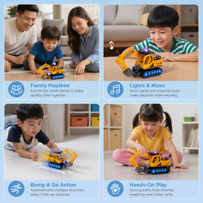 Electric Excavator Toy with Disco Ball, Music & Bump-and-Go Action
