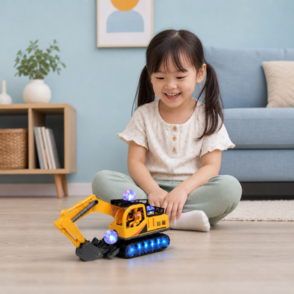 Electric Excavator Toy with Disco Ball, Music & Bump-and-Go Action