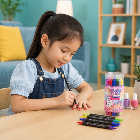 12-Color Dual-Tip Nail Art Pen Set – Fine Detail & Creative Designs