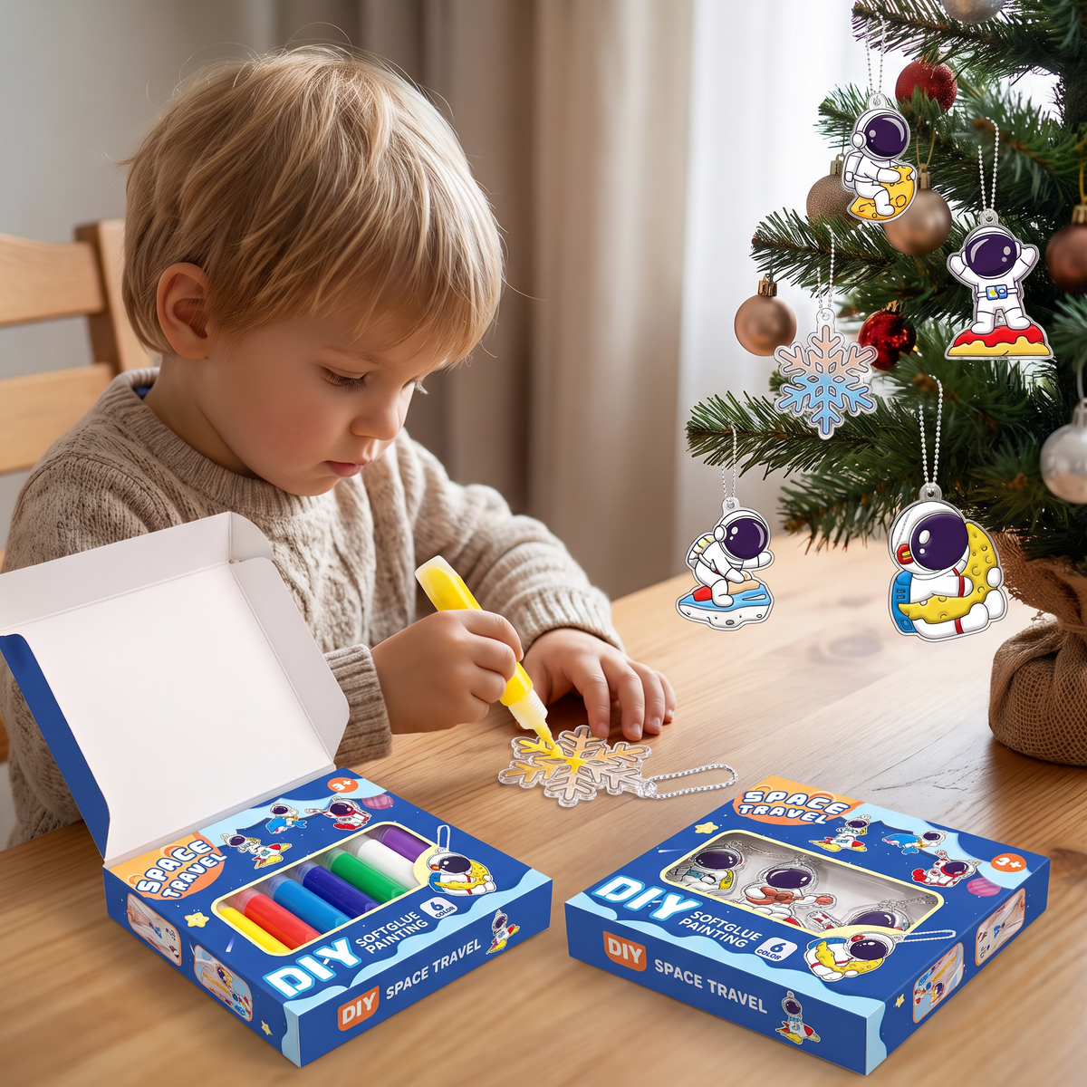 DIY Christmas No-Bake Glue Painting Ornament Craft Kit for Kids