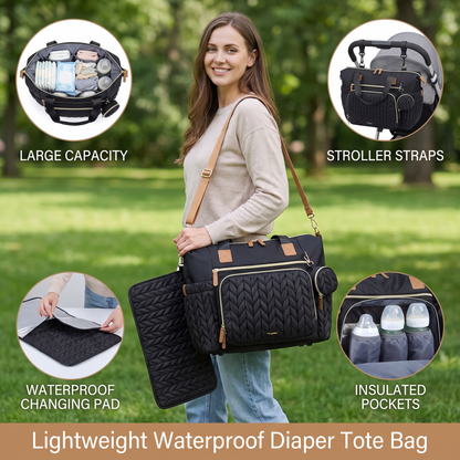 Lightweight Waterproof Diaper Tote Bag – Large Capacity with Changing Pad & Pacifier Case