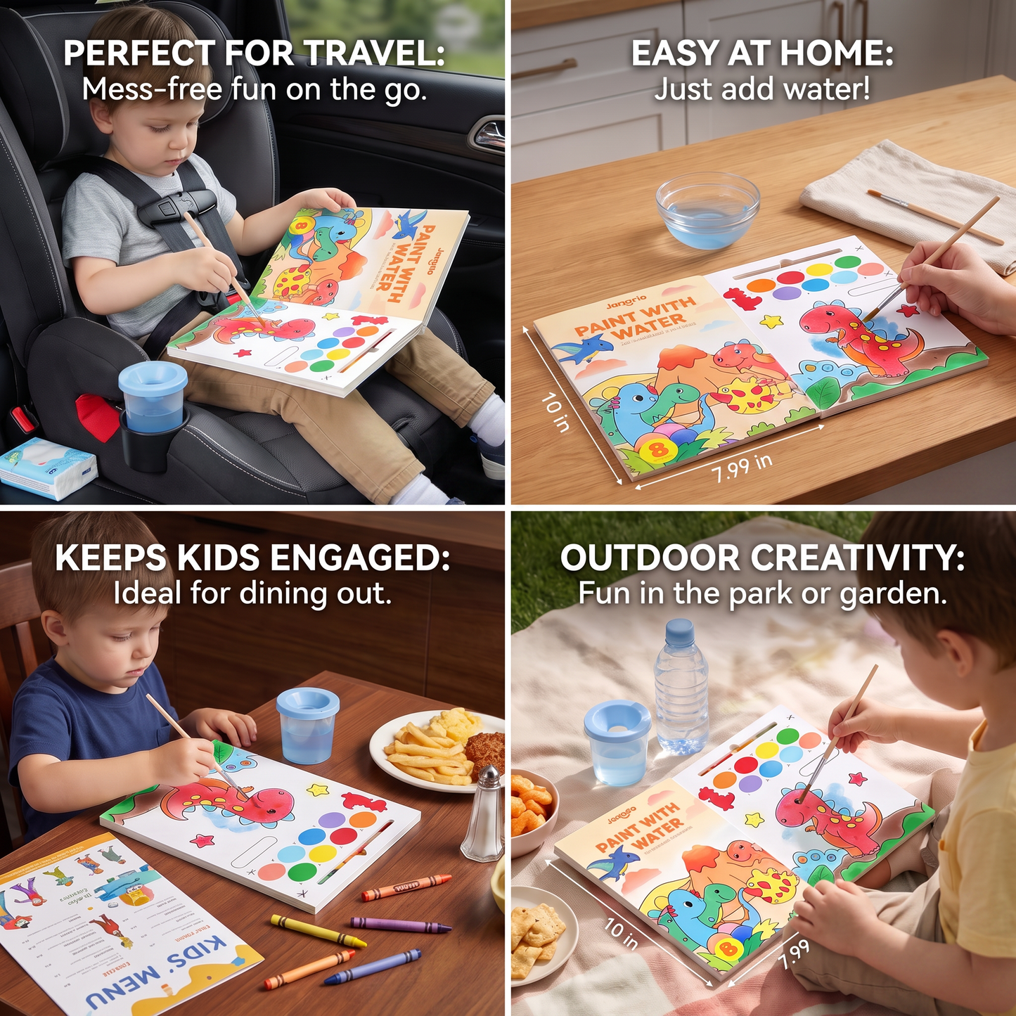 Watercolor Painting Book with Brush – Mess-Free Paint with Water Fun