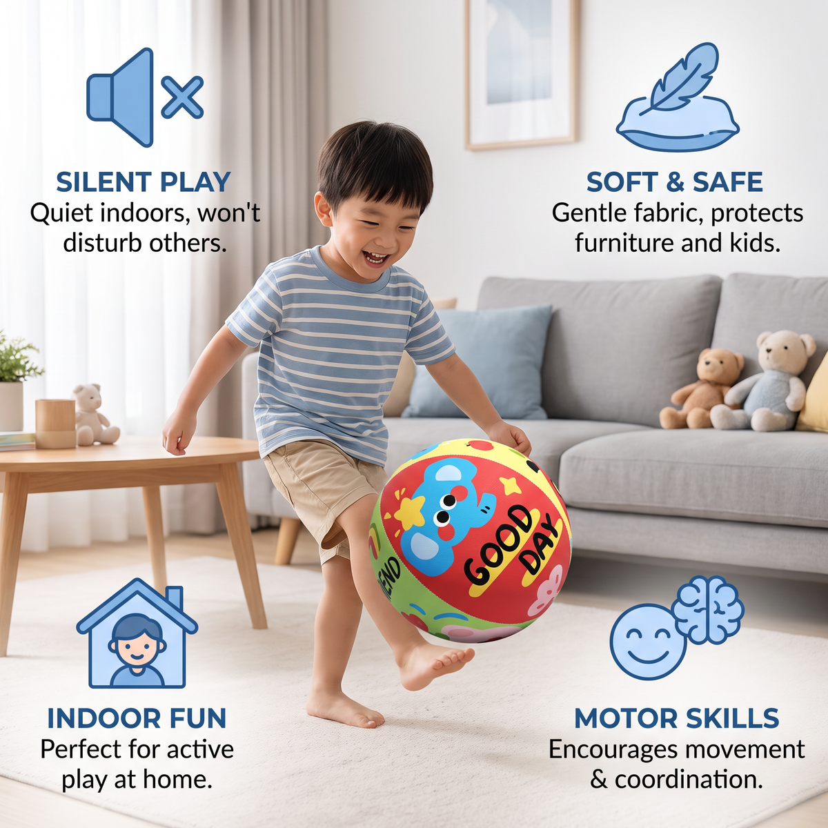 Soft & Safe Silent Indoor Play Ball for Kids