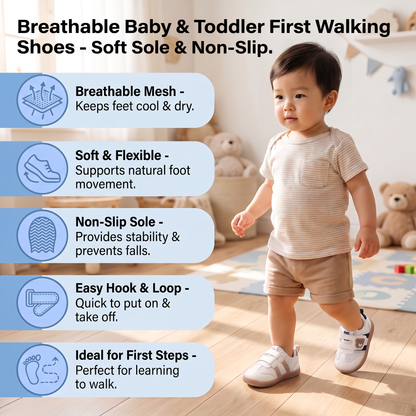 Breathable Baby & Toddler First Walking Shoes – Soft Sole & Non-Slip
