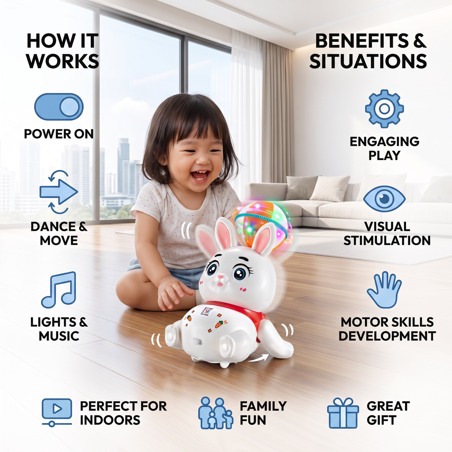Interactive Dancing Rabbit Toy – Lights, Music & Fun Movement