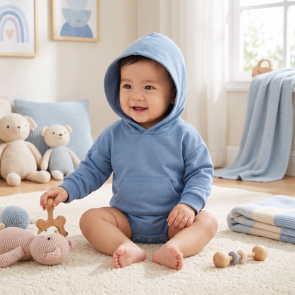 Hooded Baby Romper – Soft Long Sleeve Onesie with Front Pocket