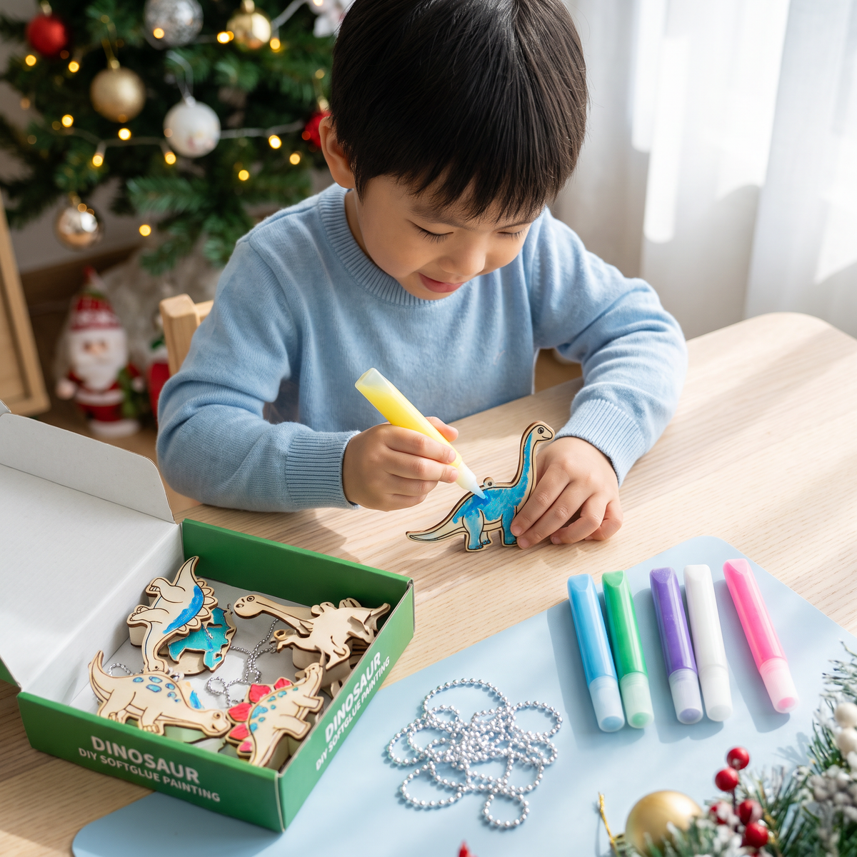 DIY Christmas No-Bake Glue Painting Ornament Craft Kit for Kids