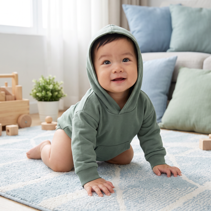 Hooded Baby Romper – Soft Long Sleeve Onesie with Front Pocket