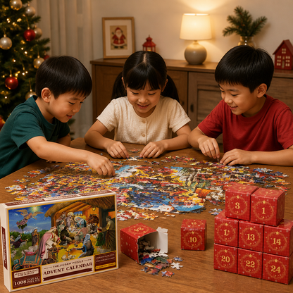 Christmas Jigsaw Puzzle Advent Calendar – 1008-Piece 24-Day Countdown Puzzle Set