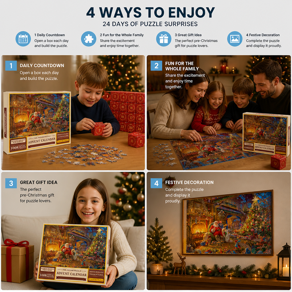 Christmas Jigsaw Puzzle Advent Calendar – 1008-Piece 24-Day Countdown Puzzle Set