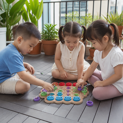 Early Educational 3-Level Wooden Tic-Tac-Toe Strategy Game