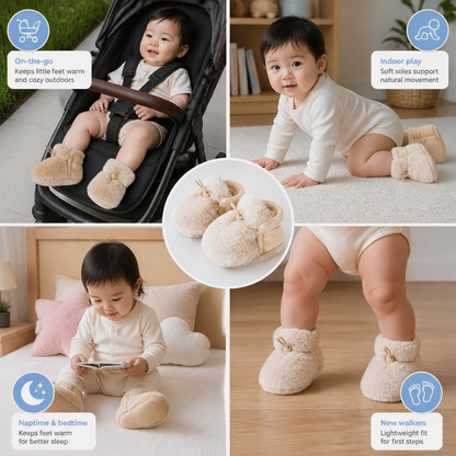 Warm & Cozy Fleece-Lined Cotton Baby Booties with Soft Soles