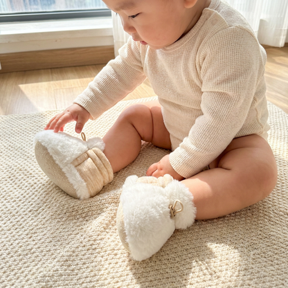 Warm & Cozy Fleece-Lined Cotton Baby Booties with Soft Soles