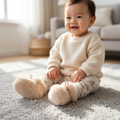 Warm & Cozy Fleece-Lined Cotton Baby Booties with Soft Soles