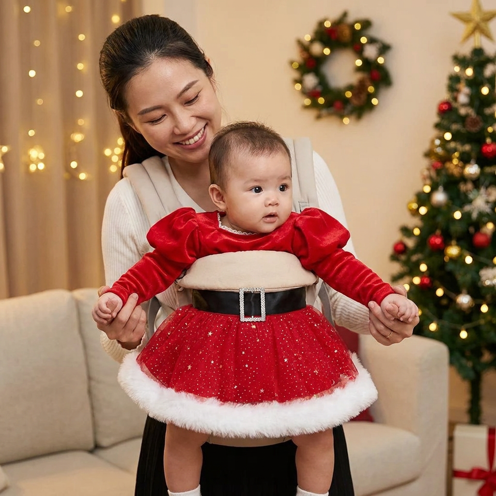 Baby Girl’s My First Christmas Long-Sleeve Romper Dress