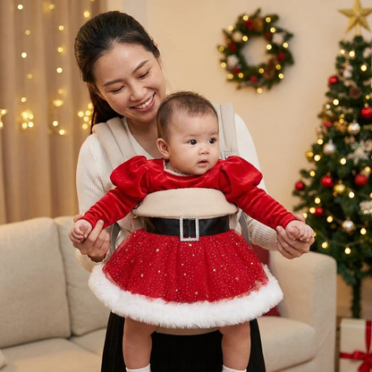 Baby Girl’s My First Christmas Long-Sleeve Romper Dress