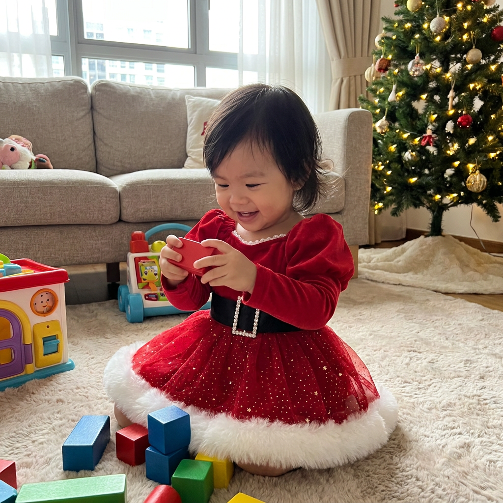 Baby Girl’s My First Christmas Long-Sleeve Romper Dress