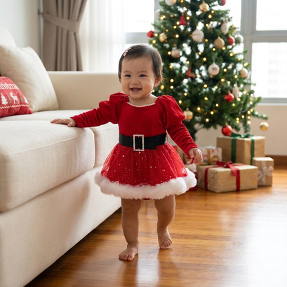 Baby Girl’s My First Christmas Long-Sleeve Romper Dress