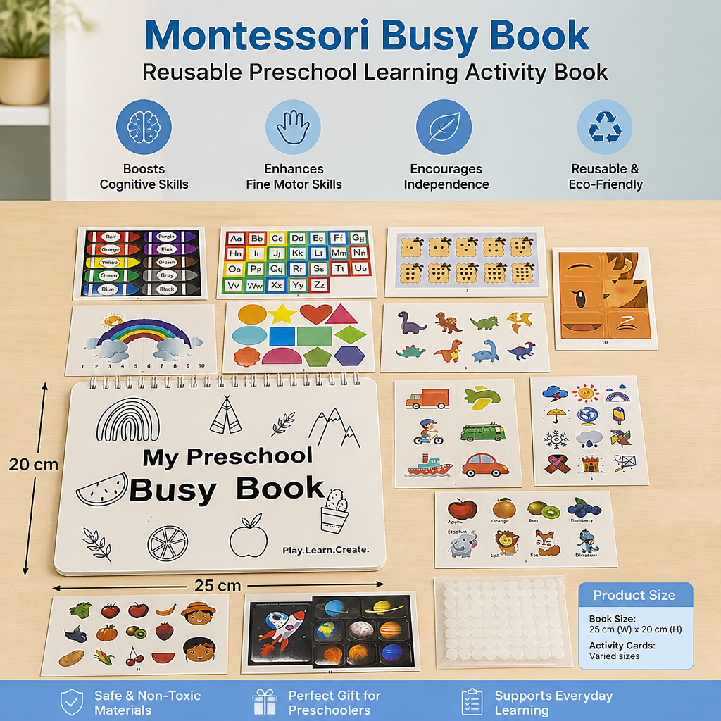 Montessori Busy Book – Reusable Preschool Learning Activity Book