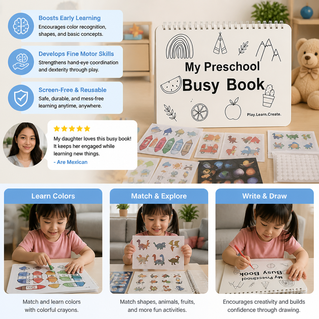 Montessori Busy Book – Reusable Preschool Learning Activity Book
