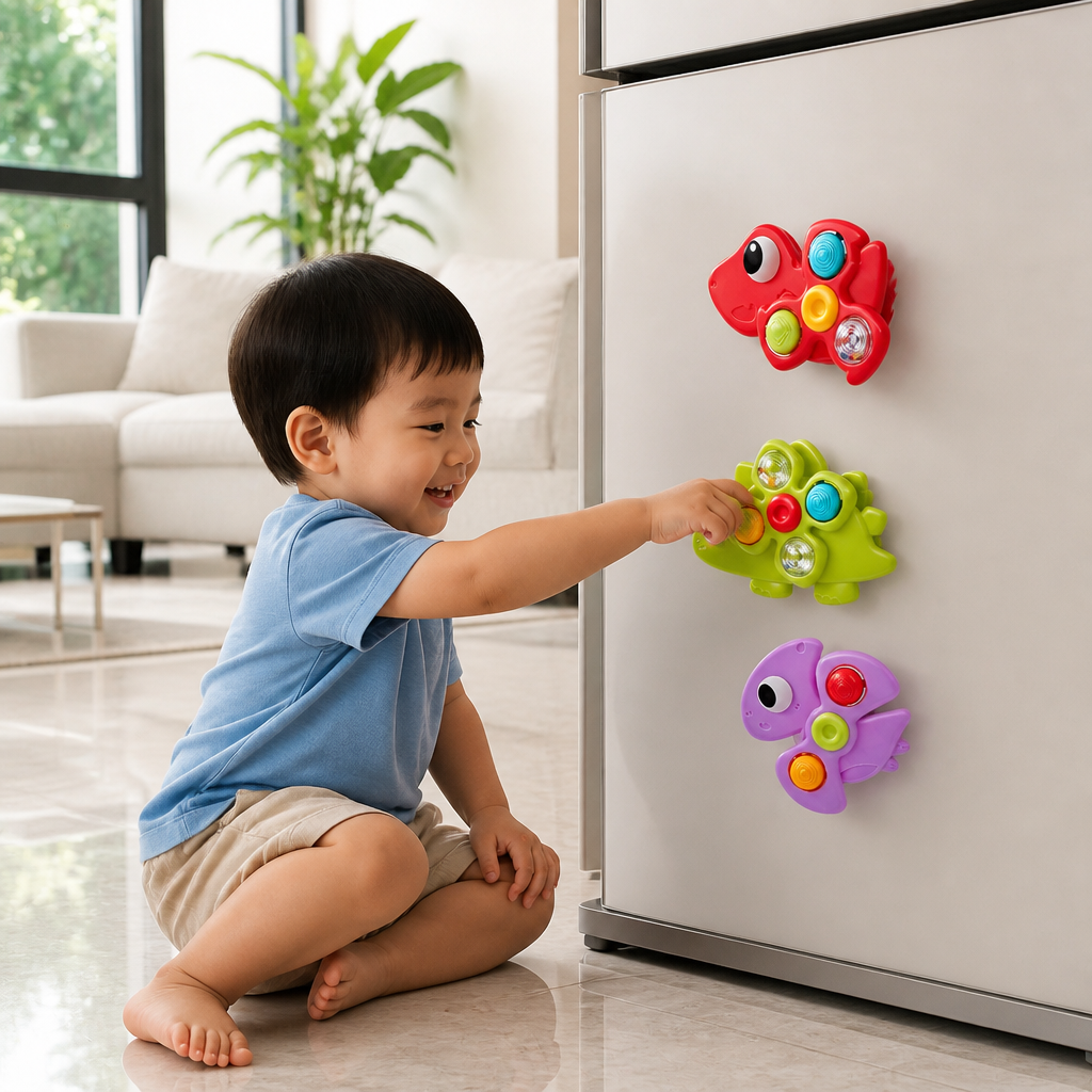 Dinosaur Suction Cup Spinner Toy for Babies & Toddlers Set of 3