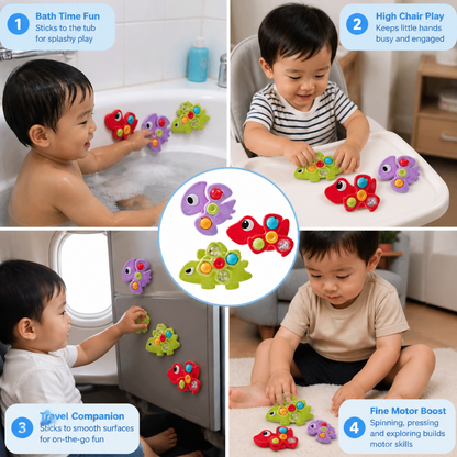 Dinosaur Suction Cup Spinner Toy for Babies & Toddlers Set of 3