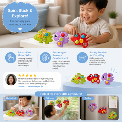 Dinosaur Suction Cup Spinner Toy for Babies & Toddlers Set of 3