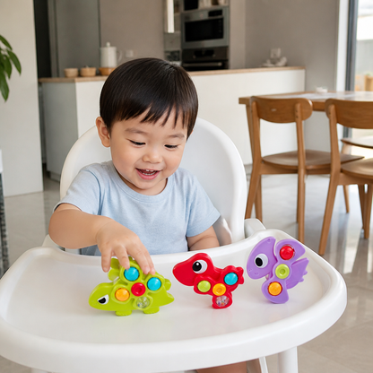 Dinosaur Suction Cup Spinner Toy for Babies & Toddlers Set of 3