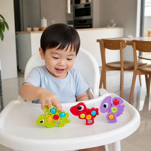 Dinosaur Suction Cup Spinner Toy for Babies & Toddlers Set of 3