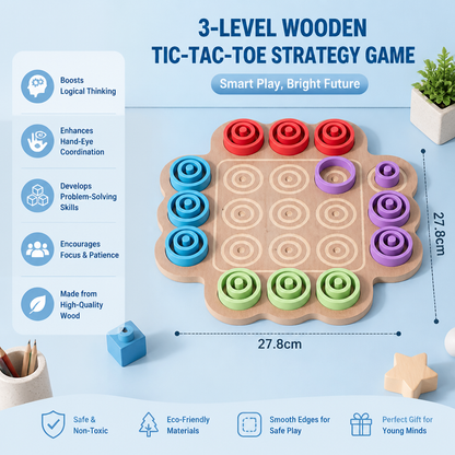Early Educational 3-Level Wooden Tic-Tac-Toe Strategy Game