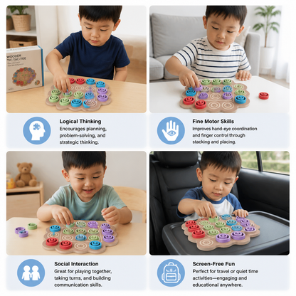 Early Educational 3-Level Wooden Tic-Tac-Toe Strategy Game