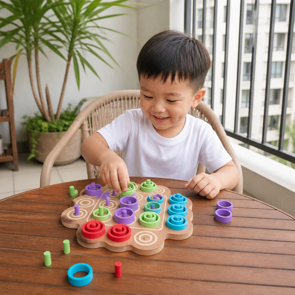 Early Educational 3-Level Wooden Tic-Tac-Toe Strategy Game