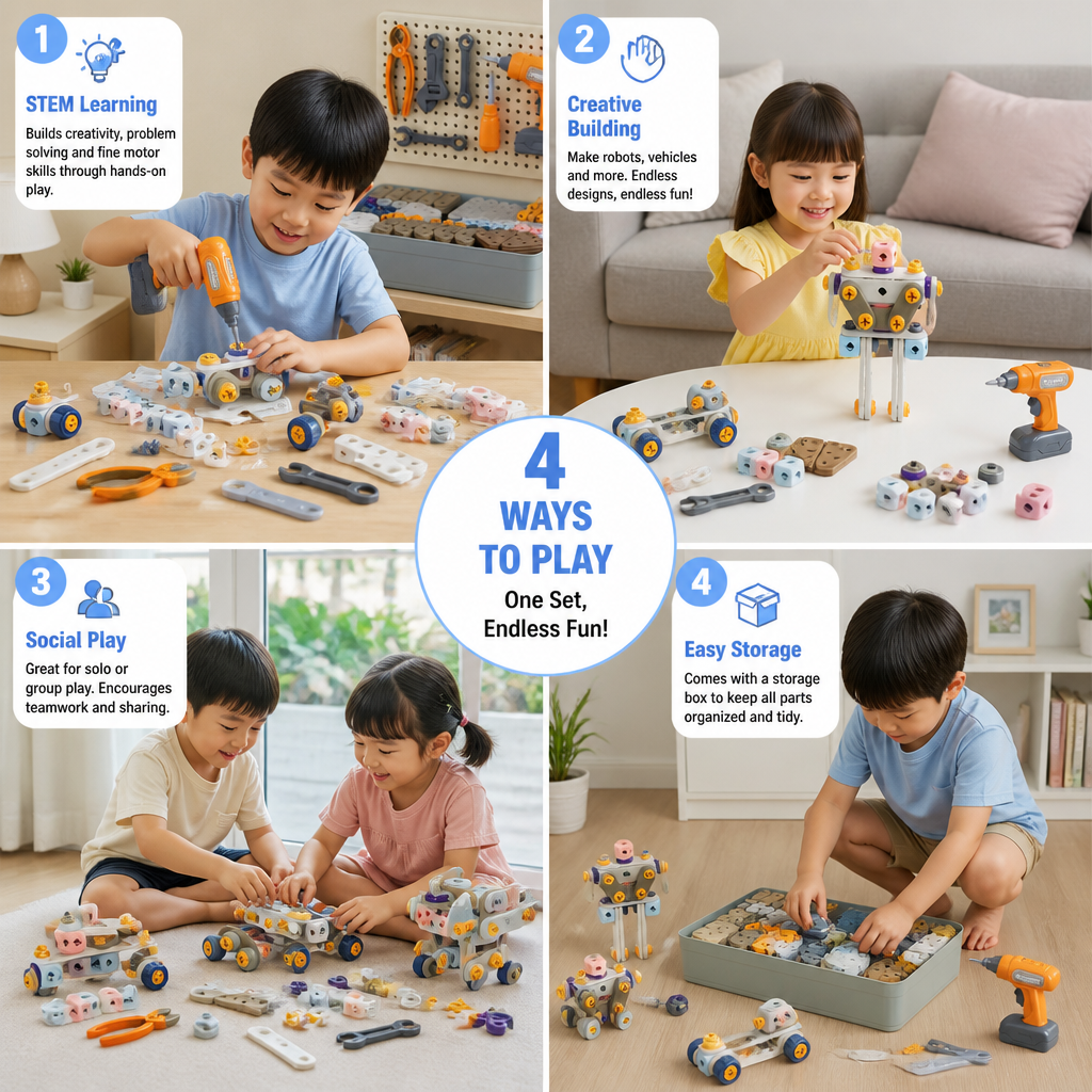 Kids’ DIY Tool Kit with Electric Drill – STEM Building Playset