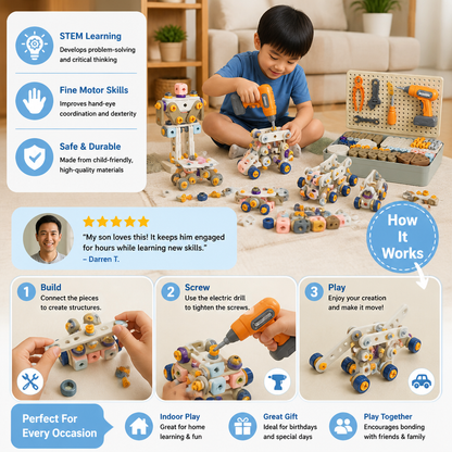 Kids’ DIY Tool Kit with Electric Drill – STEM Building Playset