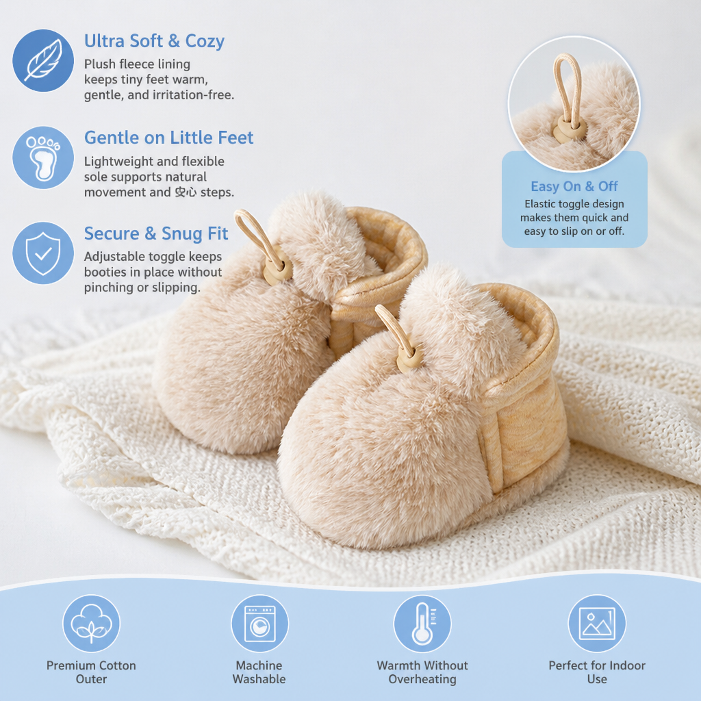 Warm & Cozy Fleece-Lined Cotton Baby Booties with Soft Soles