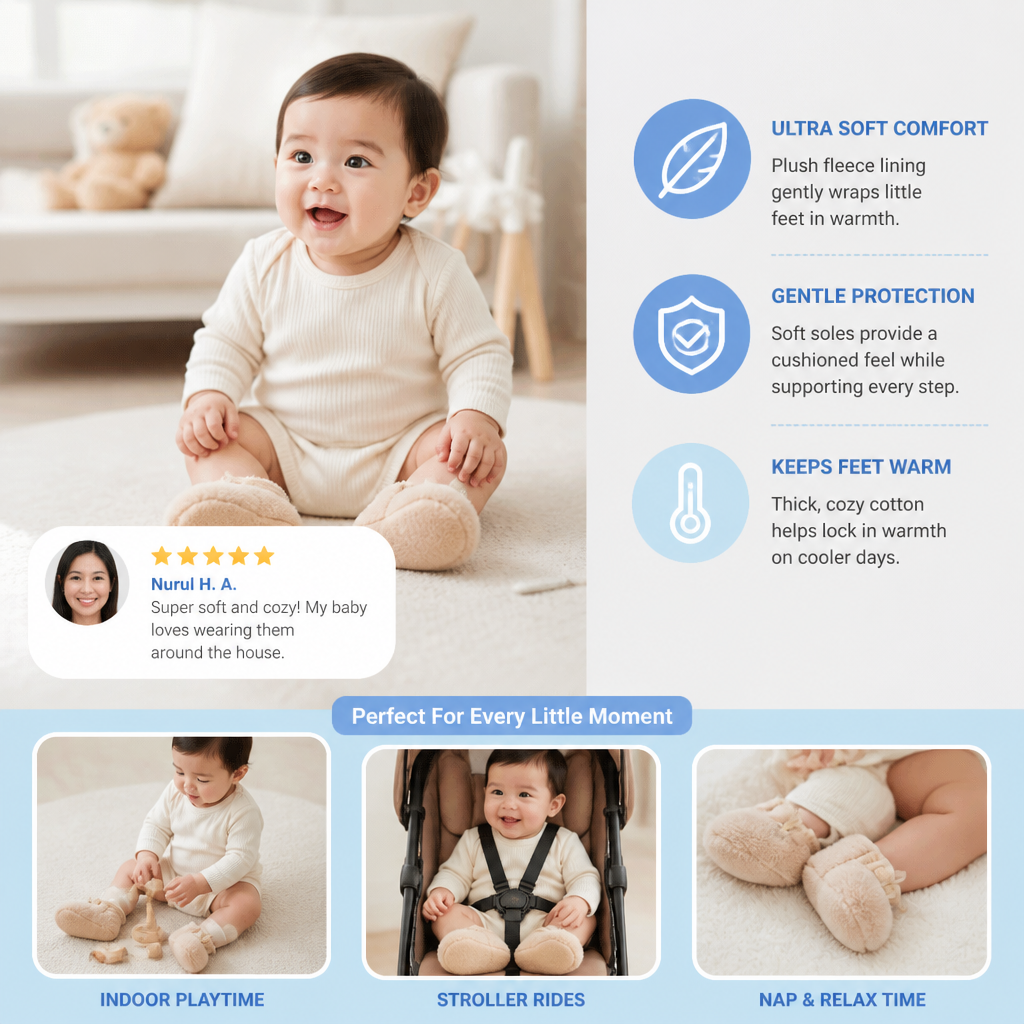Warm & Cozy Fleece-Lined Cotton Baby Booties with Soft Soles