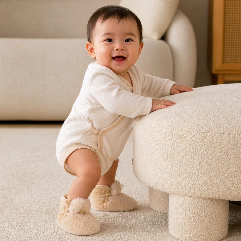 Warm & Cozy Fleece-Lined Cotton Baby Booties with Soft Soles