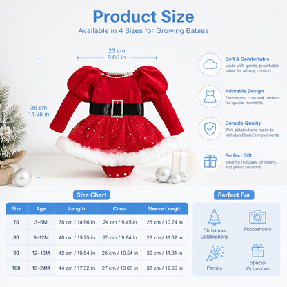 Baby Girl’s My First Christmas Long-Sleeve Romper Dress