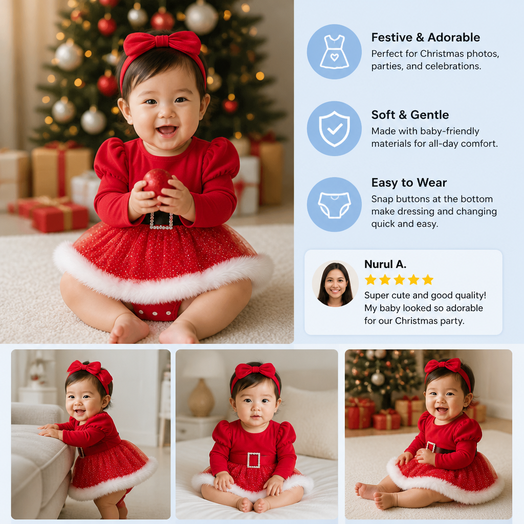Baby Girl’s My First Christmas Long-Sleeve Romper Dress