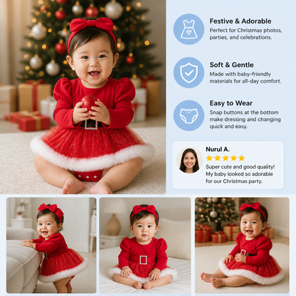 Baby Girl’s My First Christmas Long-Sleeve Romper Dress