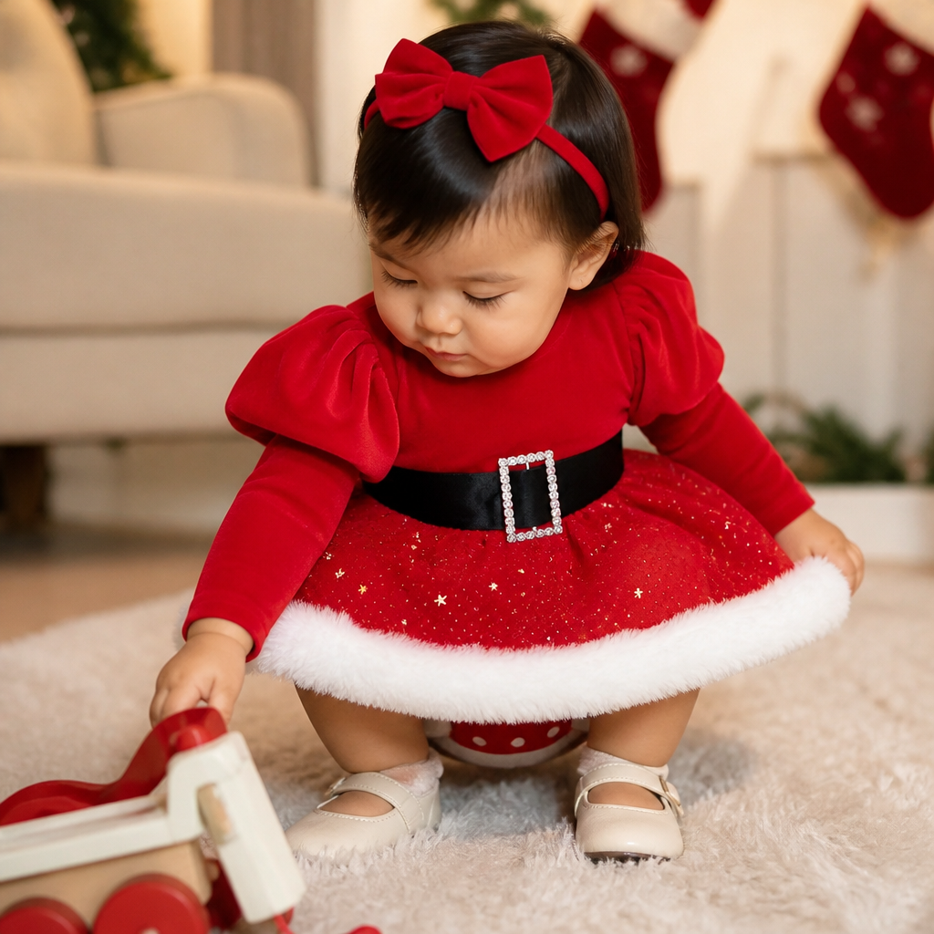 Baby Girl’s My First Christmas Long-Sleeve Romper Dress