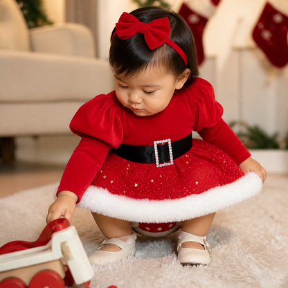 Baby Girl’s My First Christmas Long-Sleeve Romper Dress