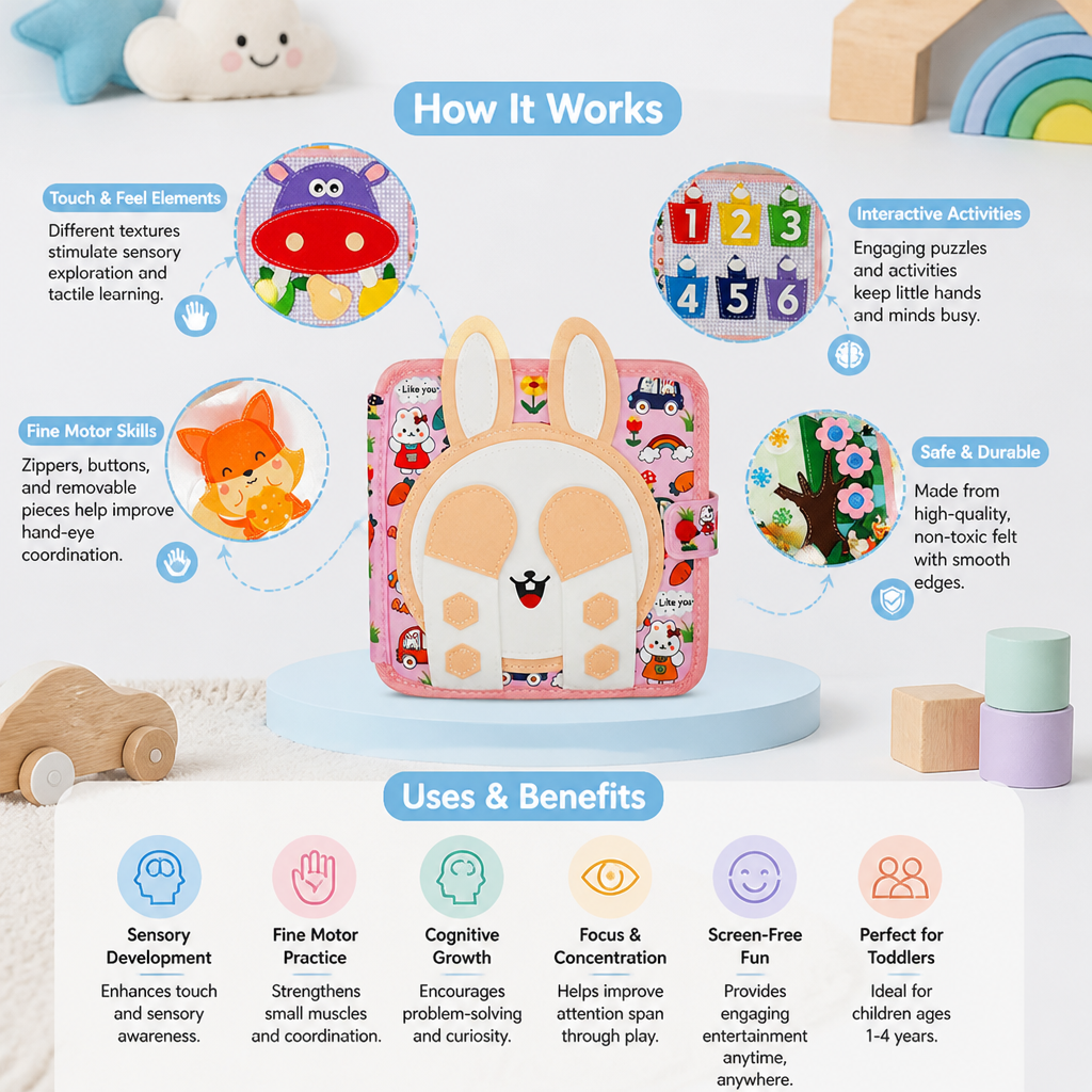 Montessori Touch & Feel Sensory Busy Book for Toddlers