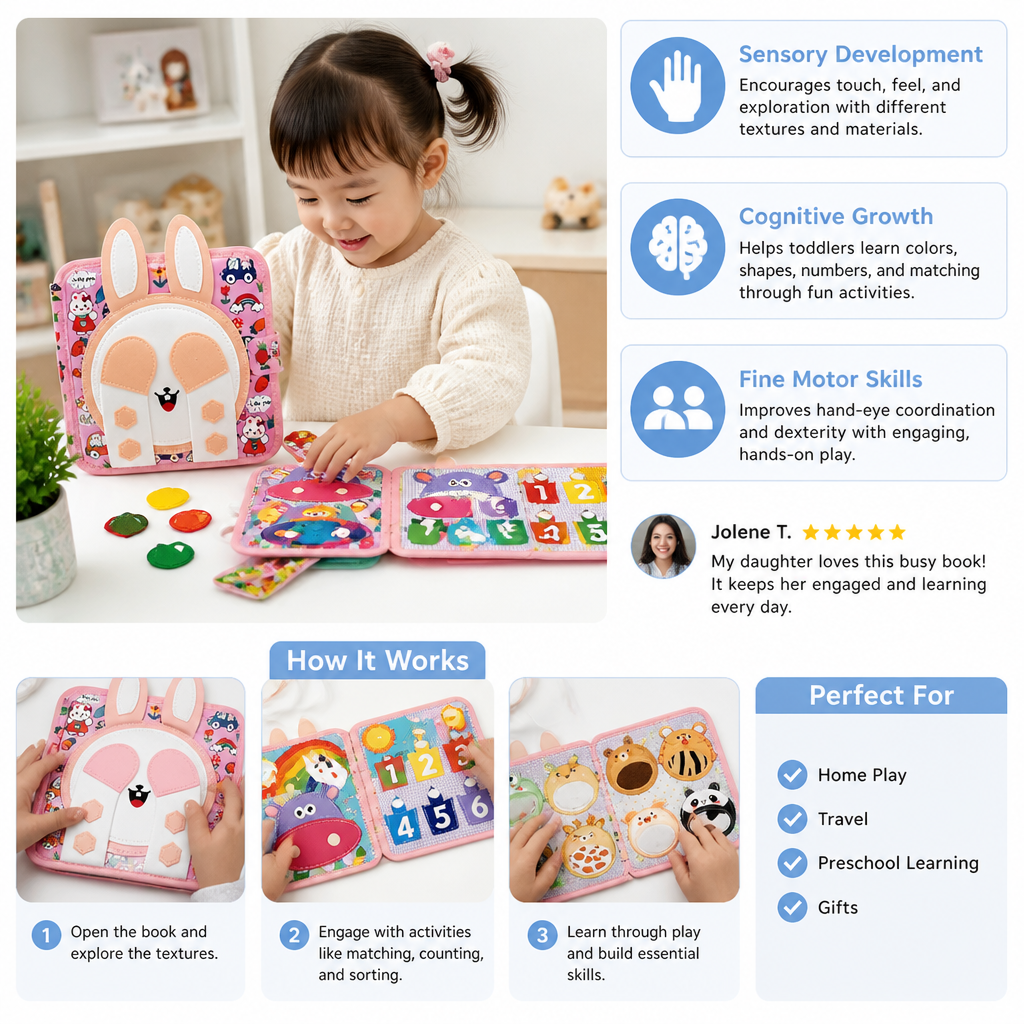 Montessori Touch & Feel Sensory Busy Book for Toddlers
