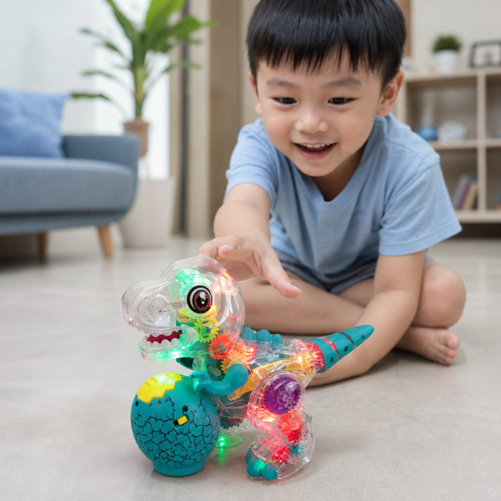 Interactive Light-Up Gear Dinosaur Toy with Music & Walking Action
