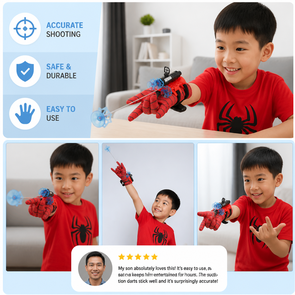 Superhero Web Launcher Glove Set – Wrist String Shooter with Suction Darts