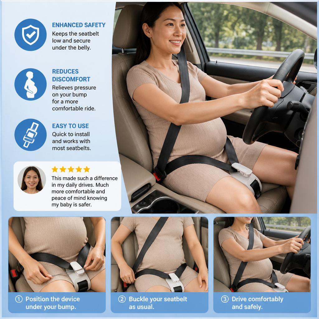 Car Travel Maternity Belly Support Strap – Adjustable & Comfortable Pregnancy Support