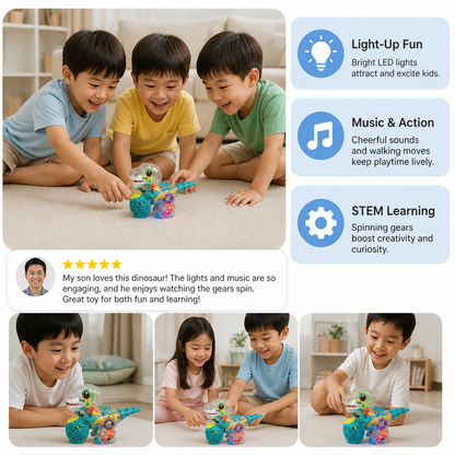 Interactive Light-Up Gear Dinosaur Toy with Music & Walking Action